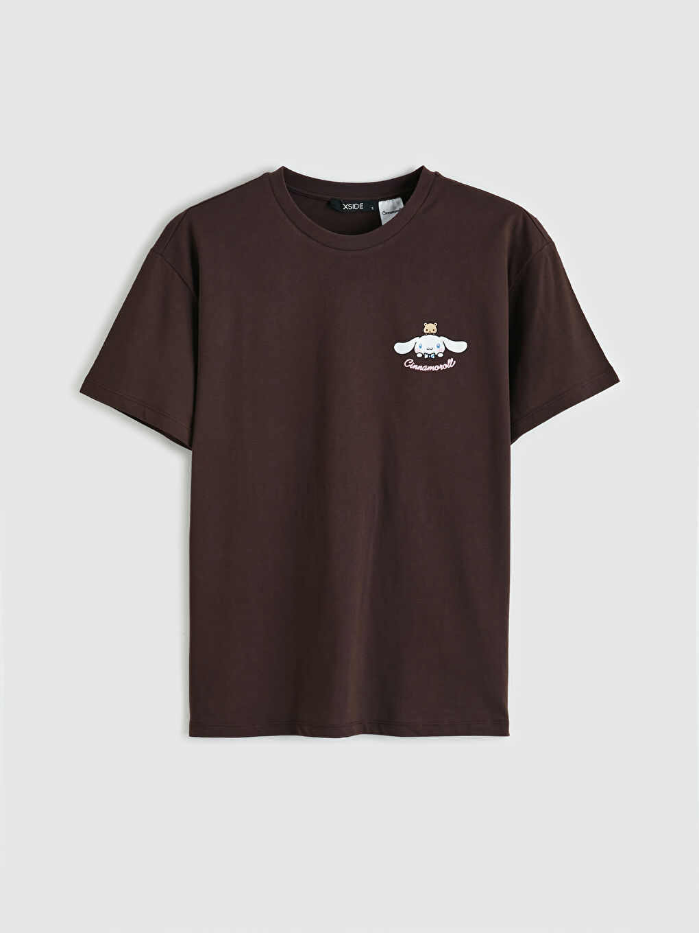 Kahverengi Bisiklet Yaka Cinnamoroll Baskılı Kadın Tişört