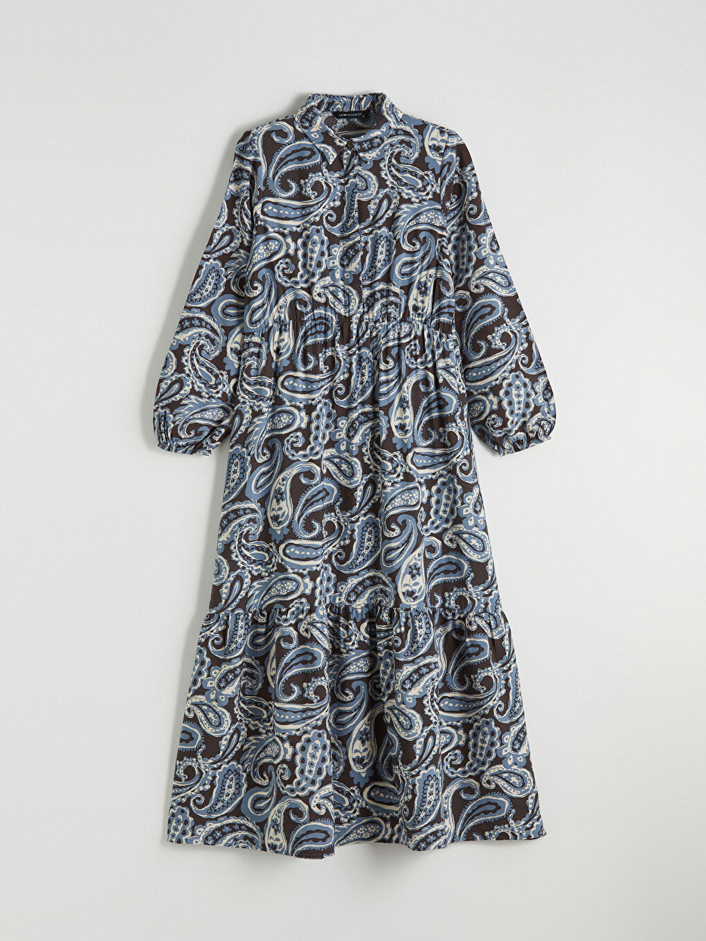 Karışık Gömlek Yaka Desenli Belden Oturtmalı Elbise