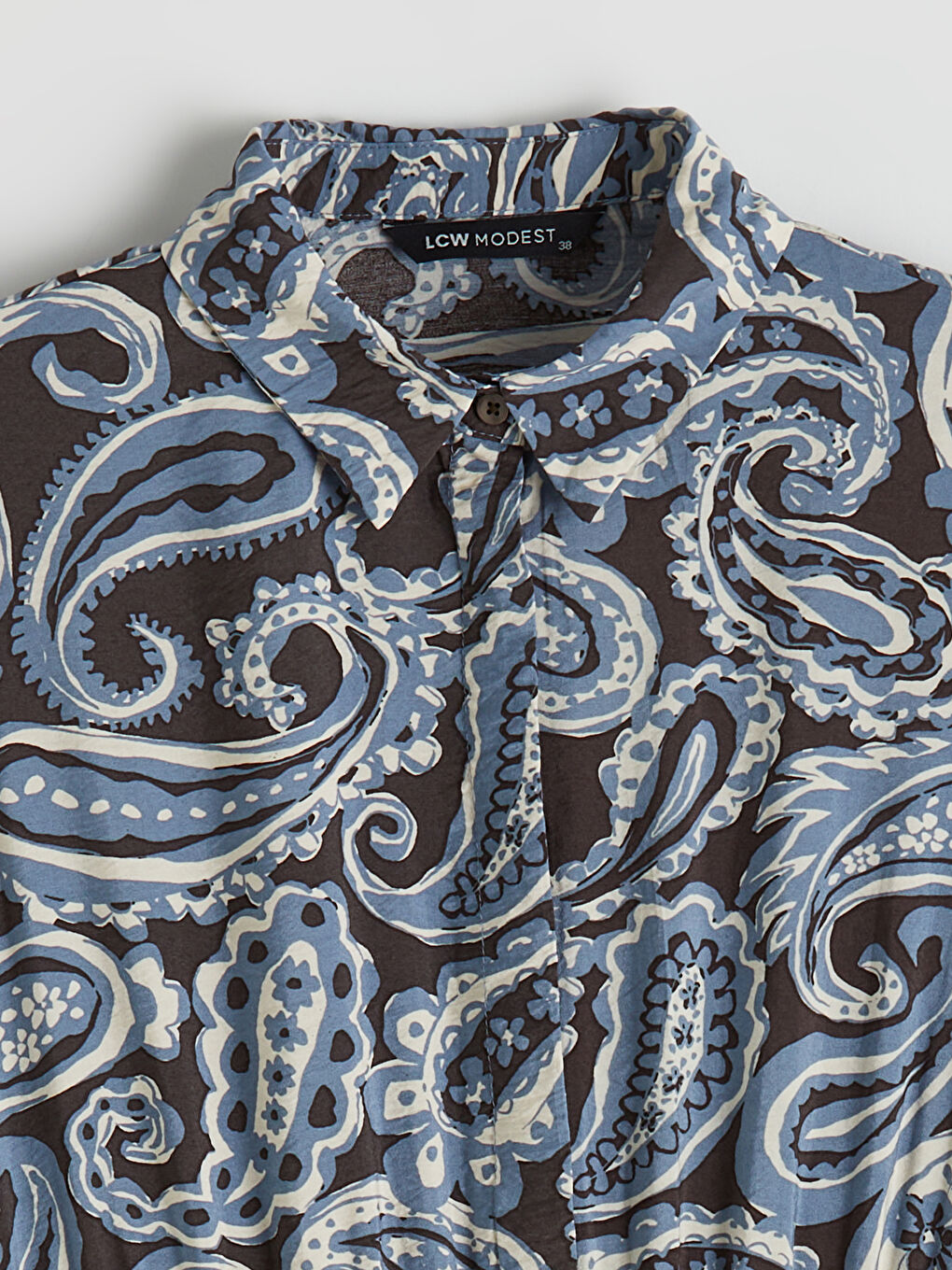 Karışık Gömlek Yaka Desenli Belden Oturtmalı Elbise-1