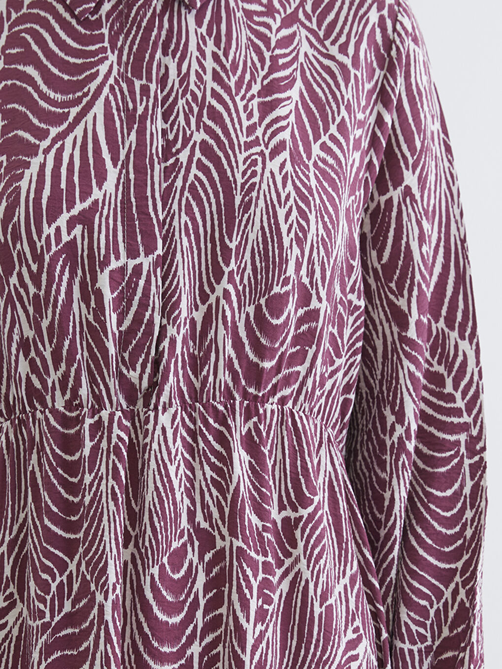 Bordo Gömlek Yaka Desenli Belden Oturtmalı Elbise-2