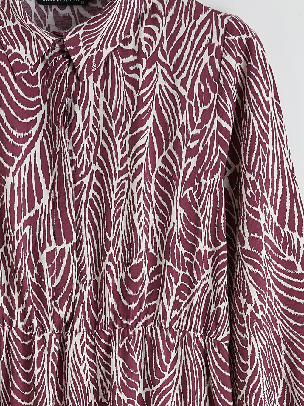 Bordo Gömlek Yaka Desenli Belden Oturtmalı Elbise-5