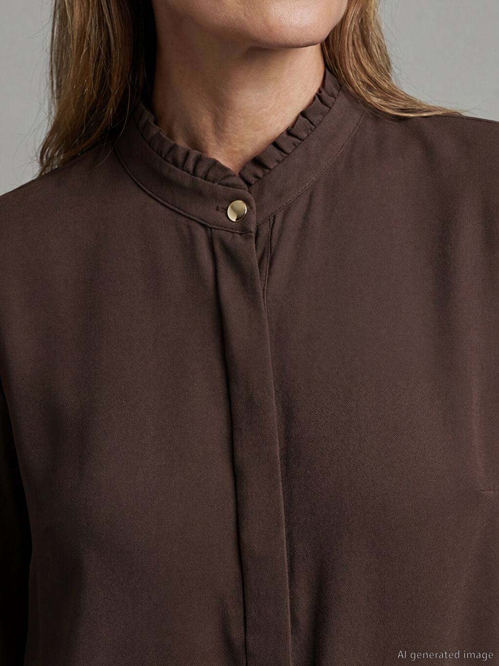 Ruffled Mandarin Collar Women's Tunic Shirt-2