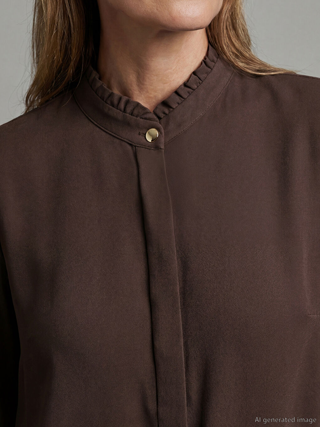 Kahverengi Fırfırlı Hakim Yaka Kadın Gömlek Tunik-2