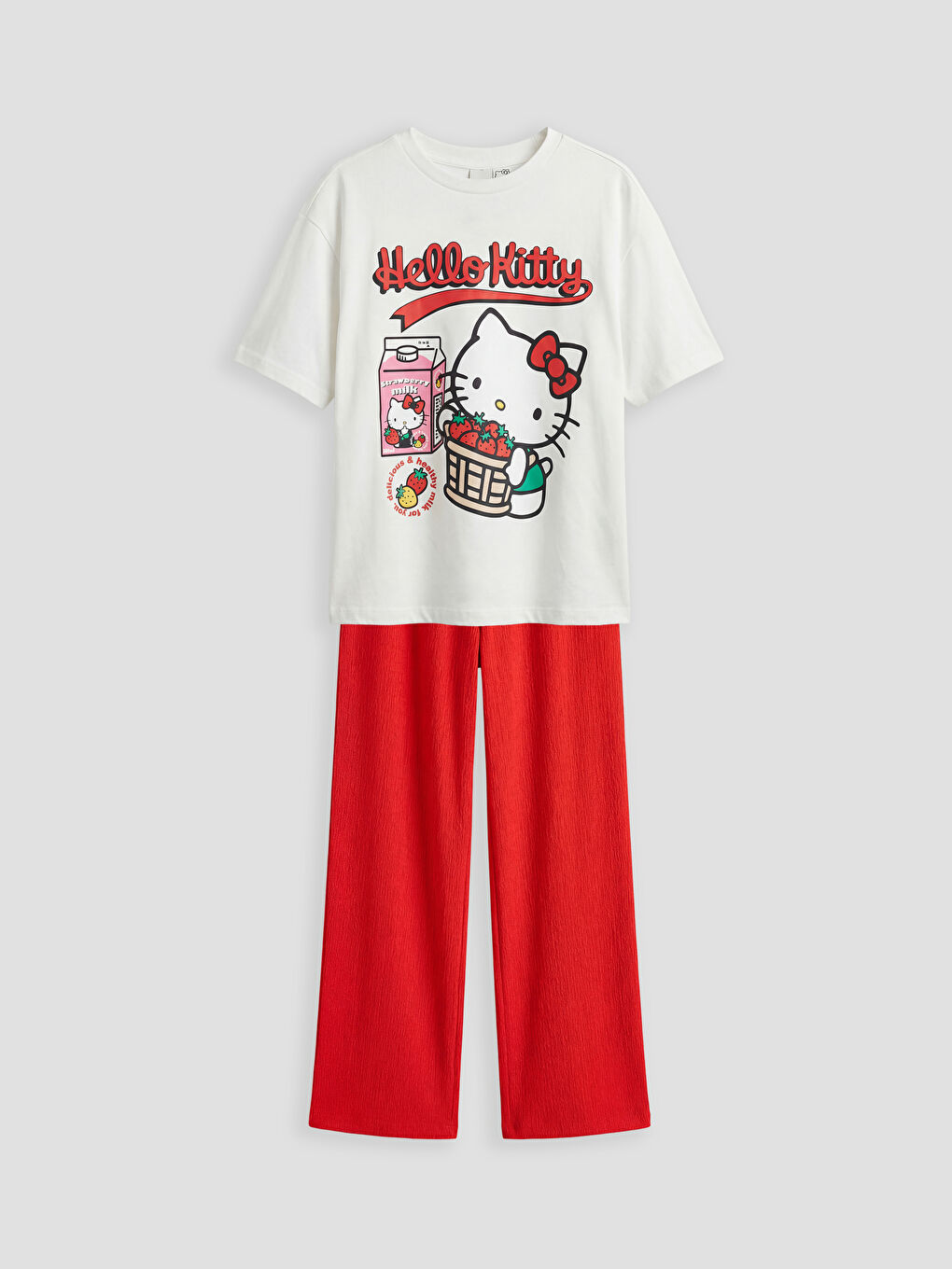 Ekru Hello Kitty Baskılı Kız Çocuk Tişört ve Pantolon