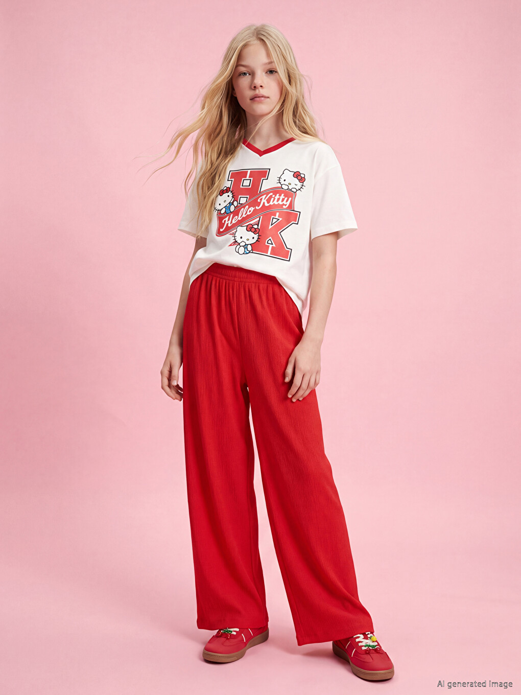 Hello Kitty Printed Girls' T-shirt And Pants-1