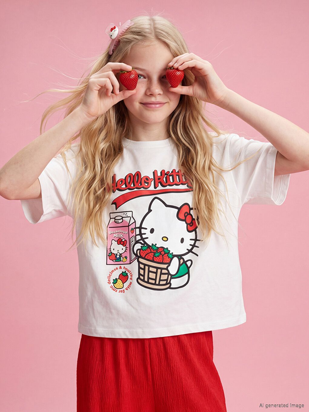 Beyaz Hello Kitty Baskılı Kız Çocuk Tişört Ve Pantolon
