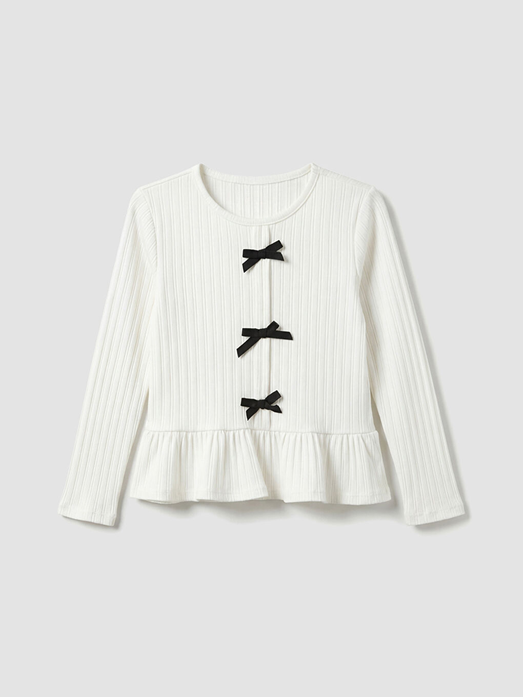 Ekru Bisiklet Yaka Fiyonklu Kız Çocuk Bluz