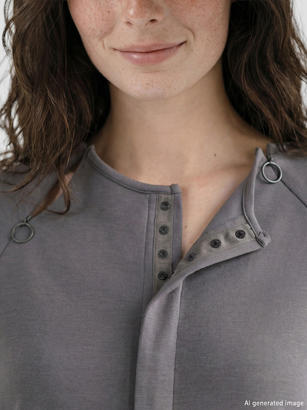 Antrasit Kolay Giyilebilir Önden Çıtçıtlı Kadın Tişört-2