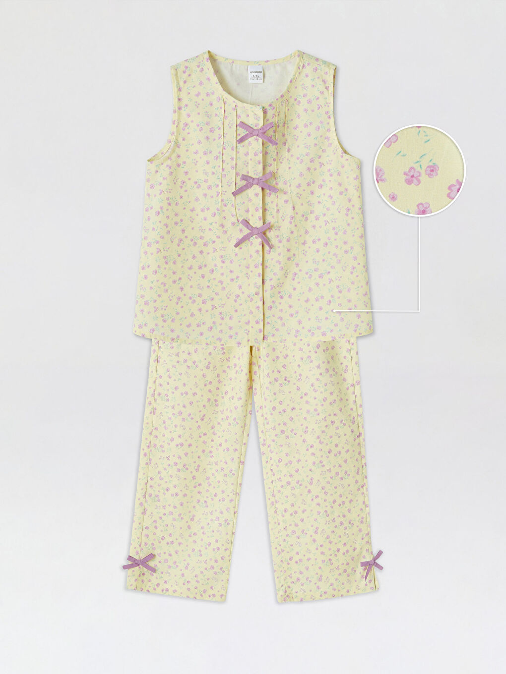 Pembe Fiyonk Detaylı Çiçek Baskılı Kız Çocuk Takım