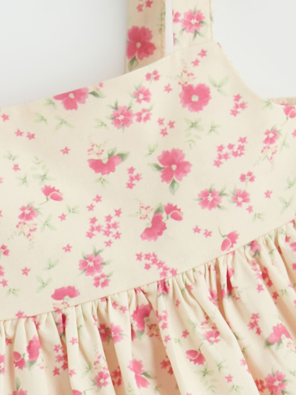 Pembe Kare Yaka Çiçek Desenli Kız Çocuk Poplin Elbise-1