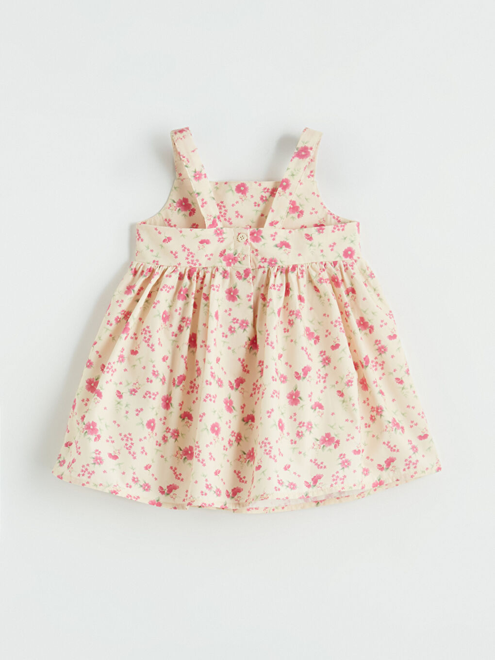 Pembe Kare Yaka Çiçek Desenli Kız Çocuk Poplin Elbise-2