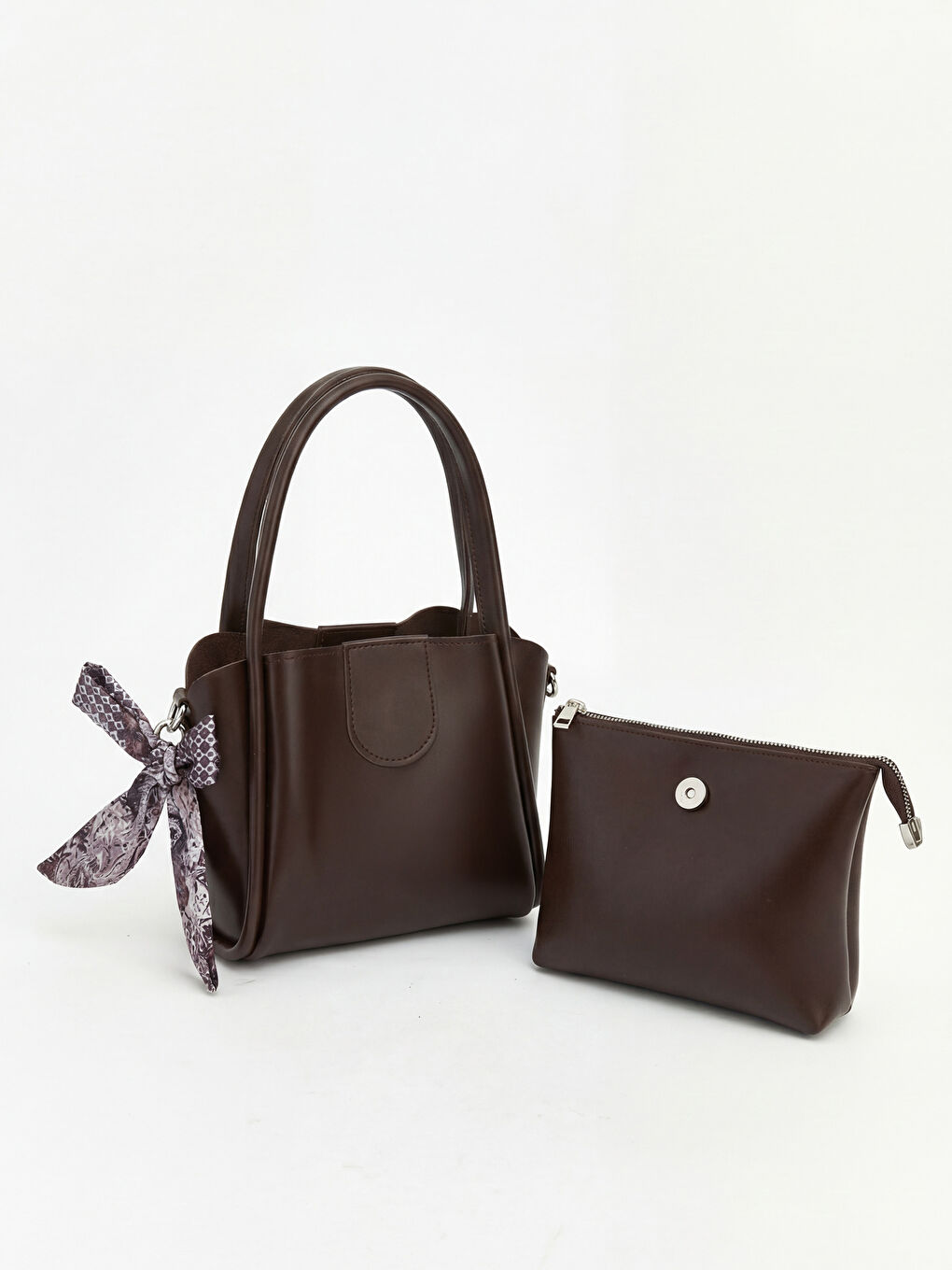 Kahverengi Fular Aksesuarlı Deri Görünümlü Kadın Omuz Çantası-1