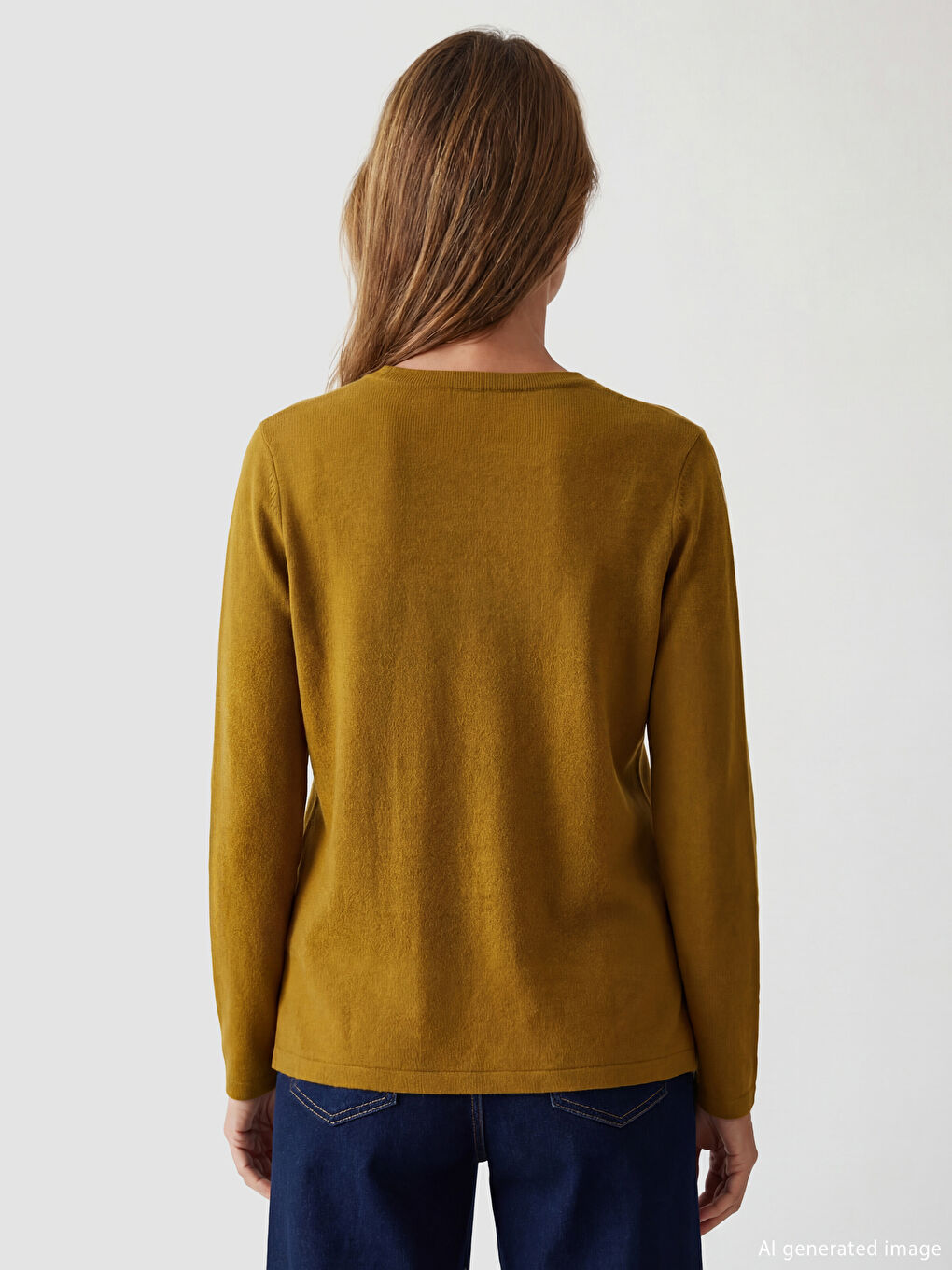 Women's Crew Neck Self-Patterned Knitted Sweater-3