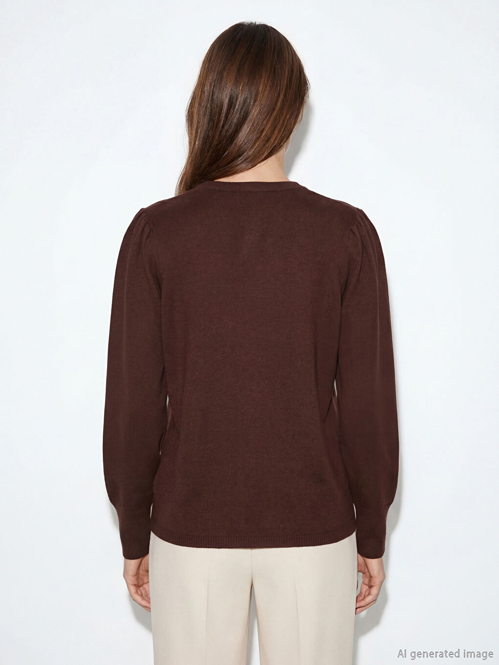 Kahverengi Bisiklet Yaka Taşlı Kadın Triko Kazak-3