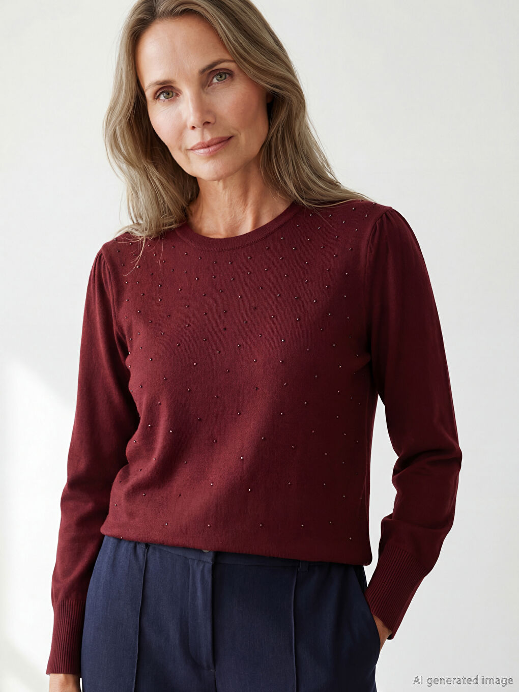 Women's Jewel-Embellished Crew Neck Knit Sweater