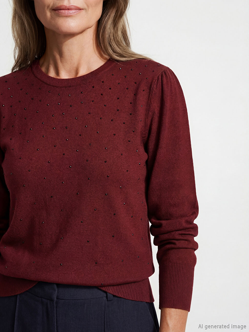 Women's Jewel-Embellished Crew Neck Knit Sweater-2