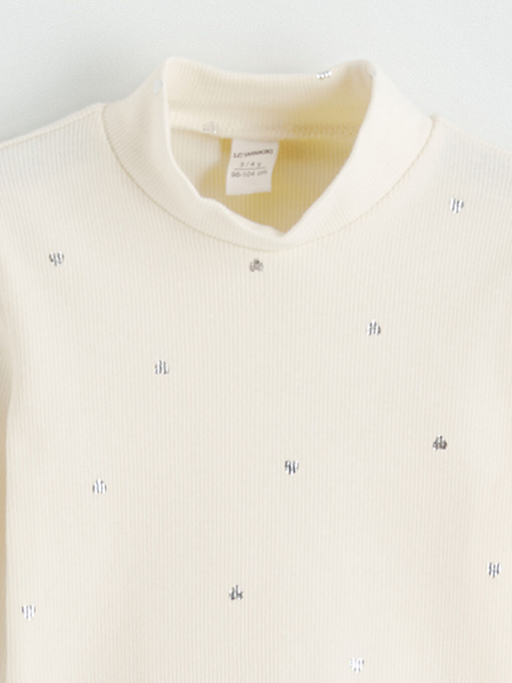 Ekru Balıkçı Yaka Desenli Kız Çocuk Tişört-1