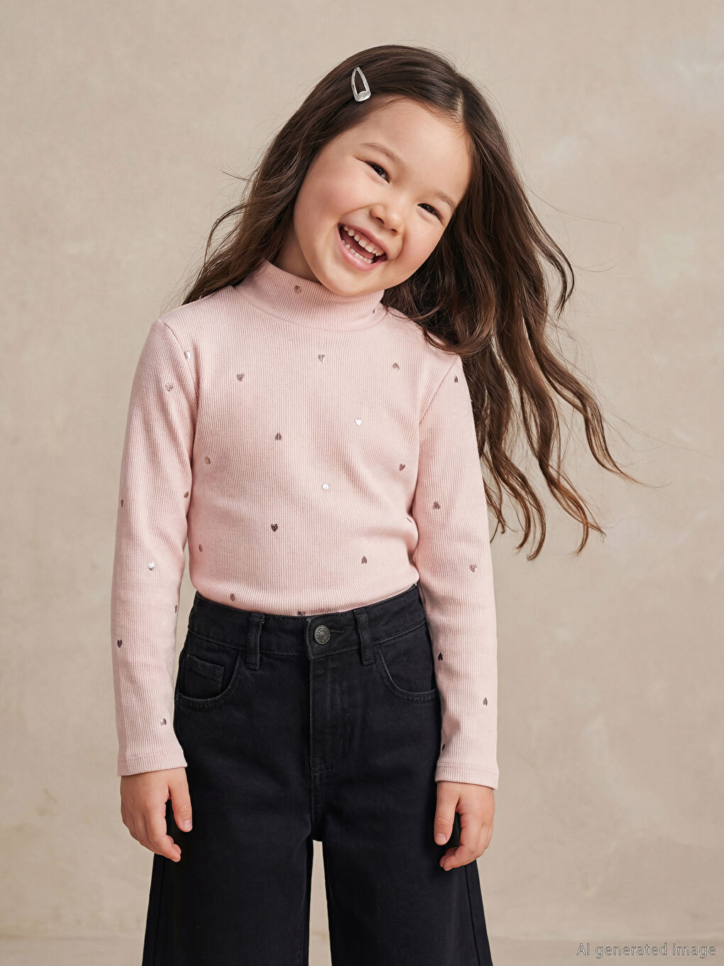 Girl's Patterned Turtleneck T-shirt