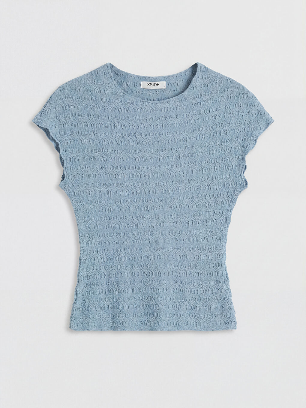 İndigo Bisiklet Yaka Dokulu Gofre Bluz