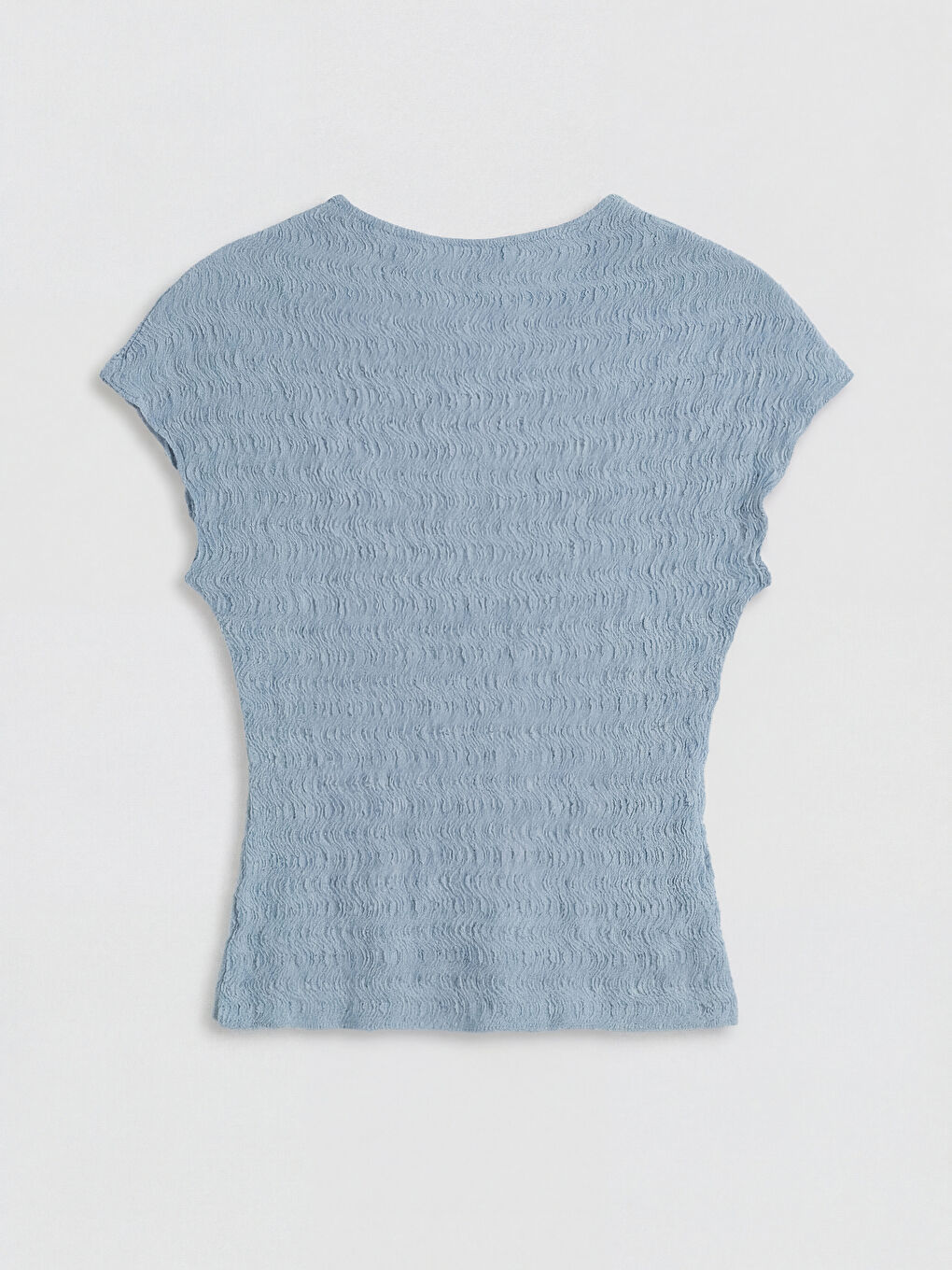 İndigo Bisiklet Yaka Dokulu Gofre Bluz-1