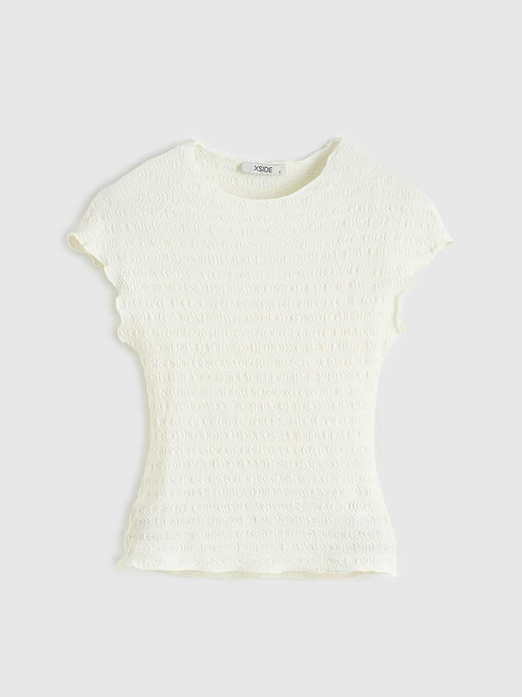 Bej Bisiklet Yaka Gofre Bluz