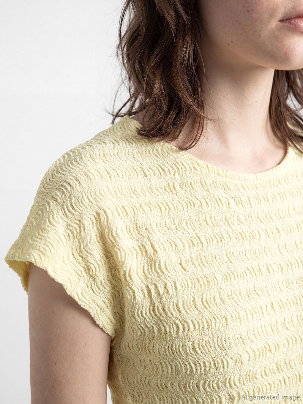 Sarı Bisiklet Yaka Gofre Bluz	-2