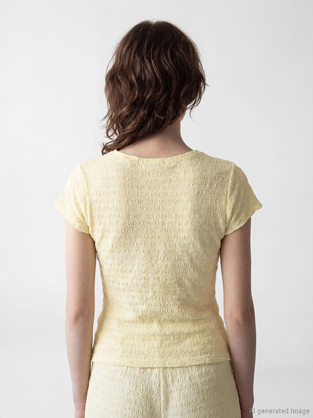 Sarı Bisiklet Yaka Gofre Bluz	-3