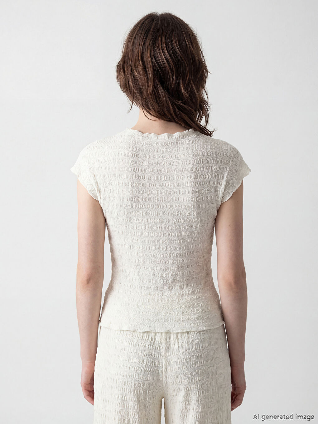 Bej Bisiklet Yaka Gofre Bluz-2