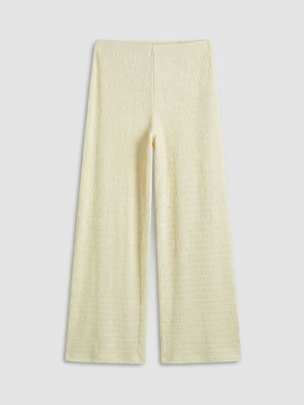 Sarı Beli Lastikli Dokulu Kadın Pantolon-4