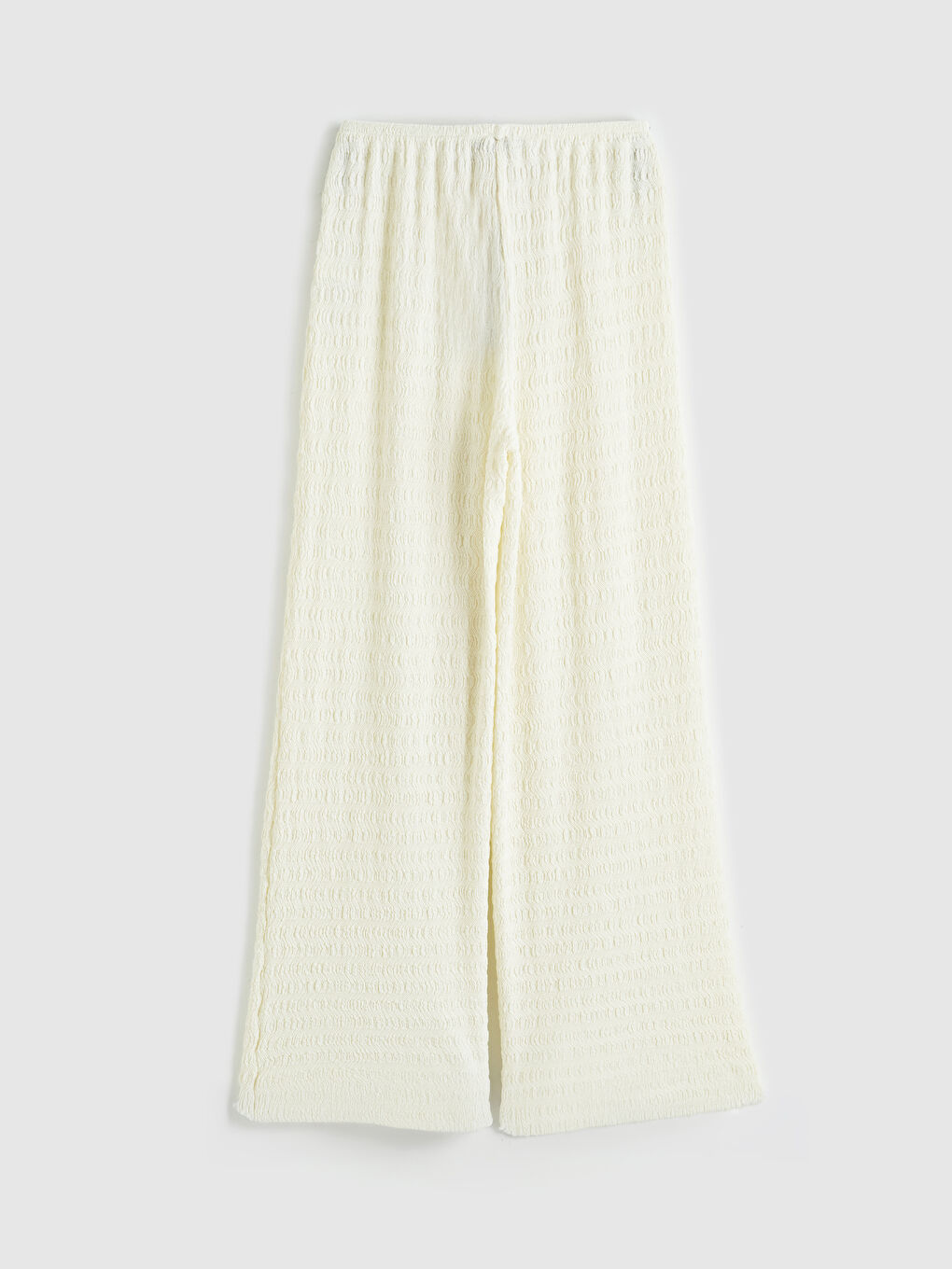 Bej Beli Lastikli Dokulu Kadın Pantolon-1