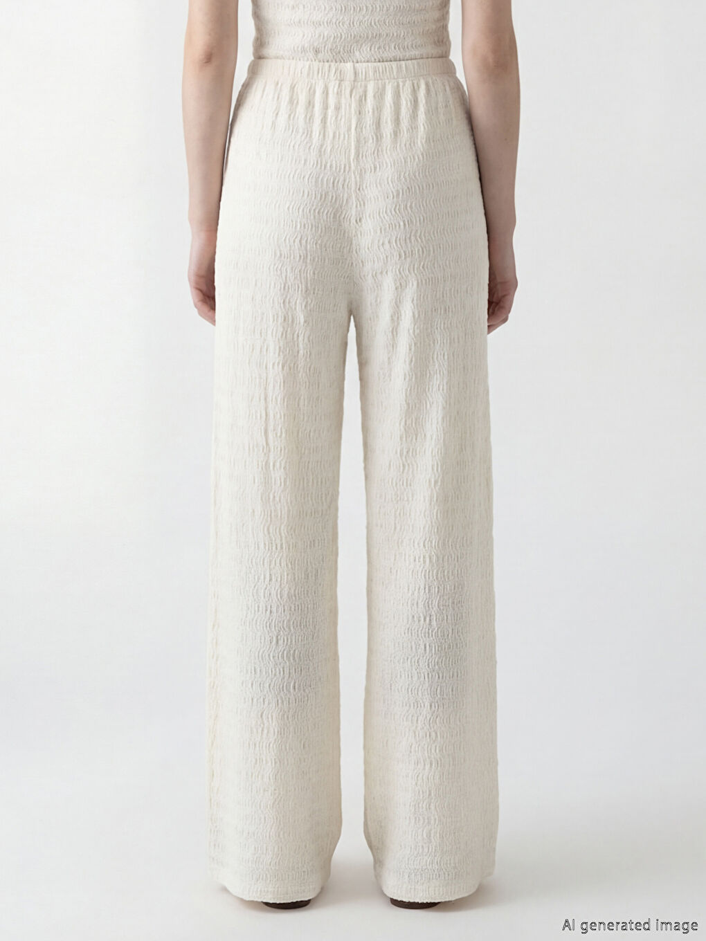 Bej Beli Lastikli Dokulu Kadın Pantolon-2