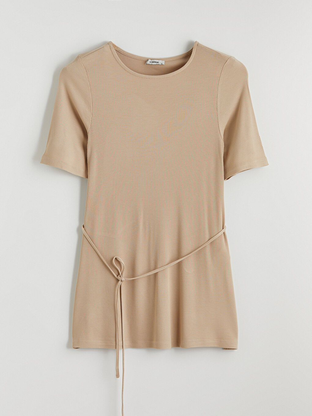 Bej Bisiklet Yaka Bağlama Detaylı Bluz-4