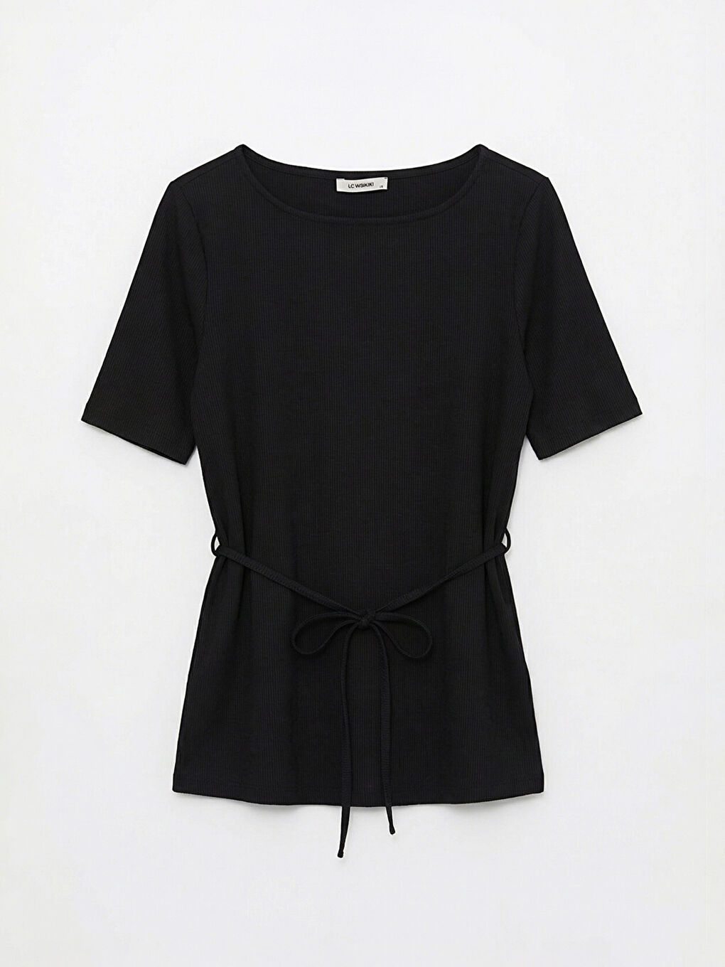 Siyah Bisiklet Yaka Bağlama Detaylı Bluz-4