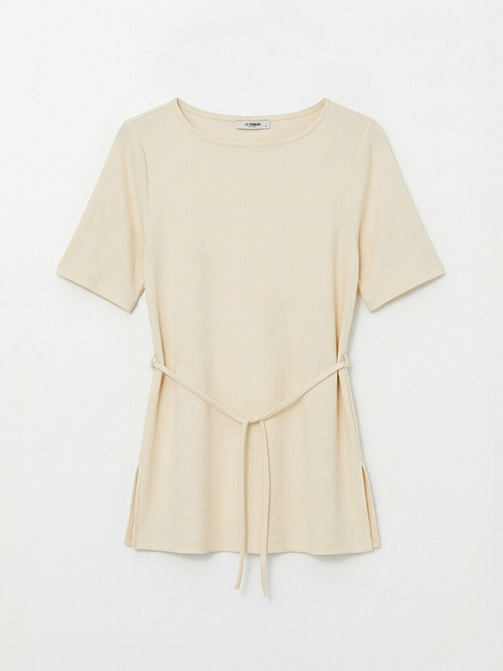 Bej Bisiklet Yaka Bağlama Detaylı Bluz-4