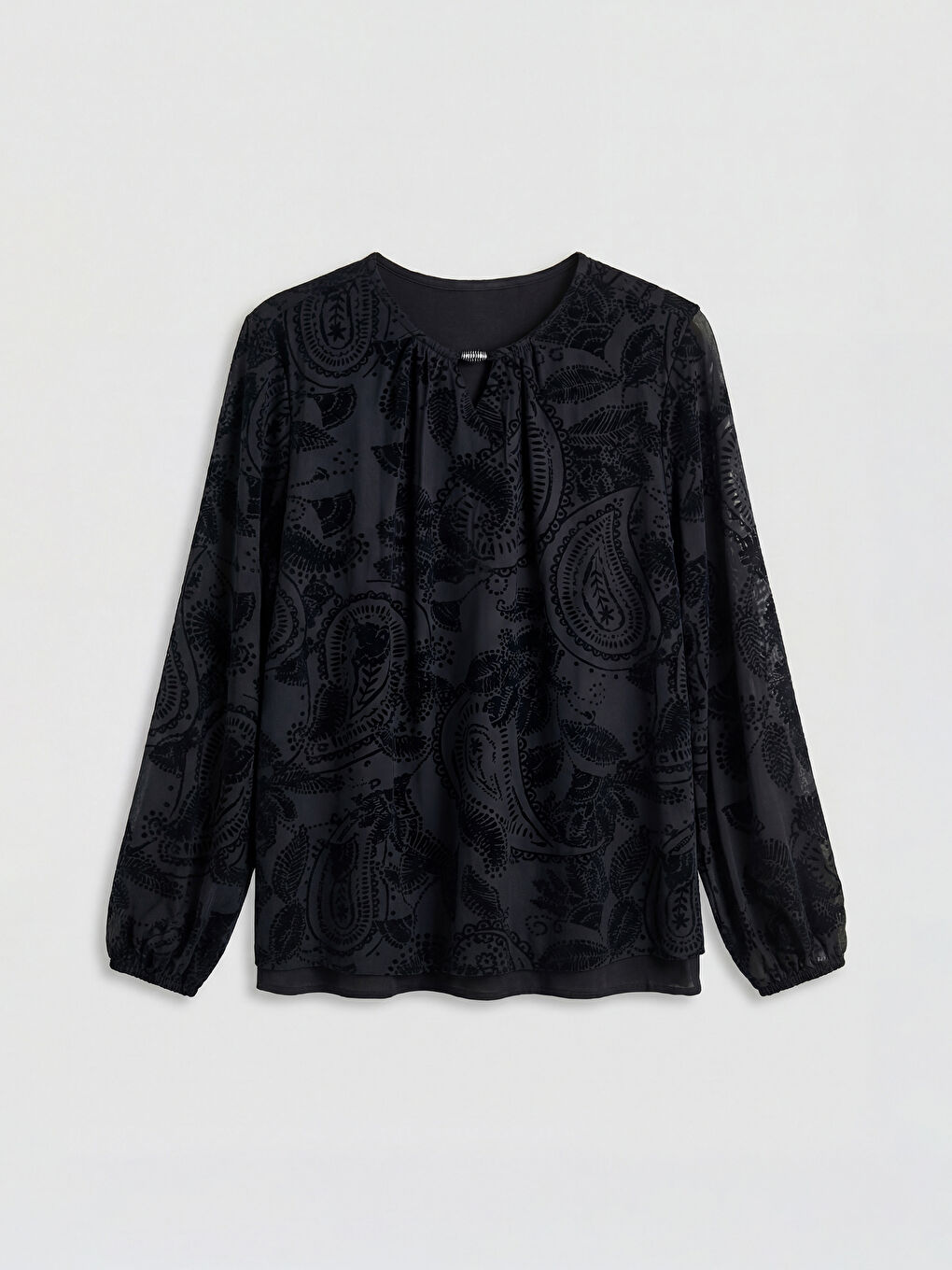 Siyah Bisiklet Yaka Desenli Bluz