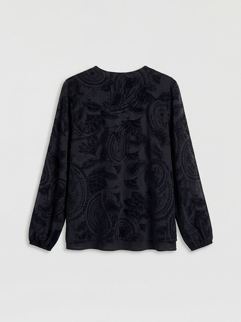 Siyah Bisiklet Yaka Desenli Bluz-1