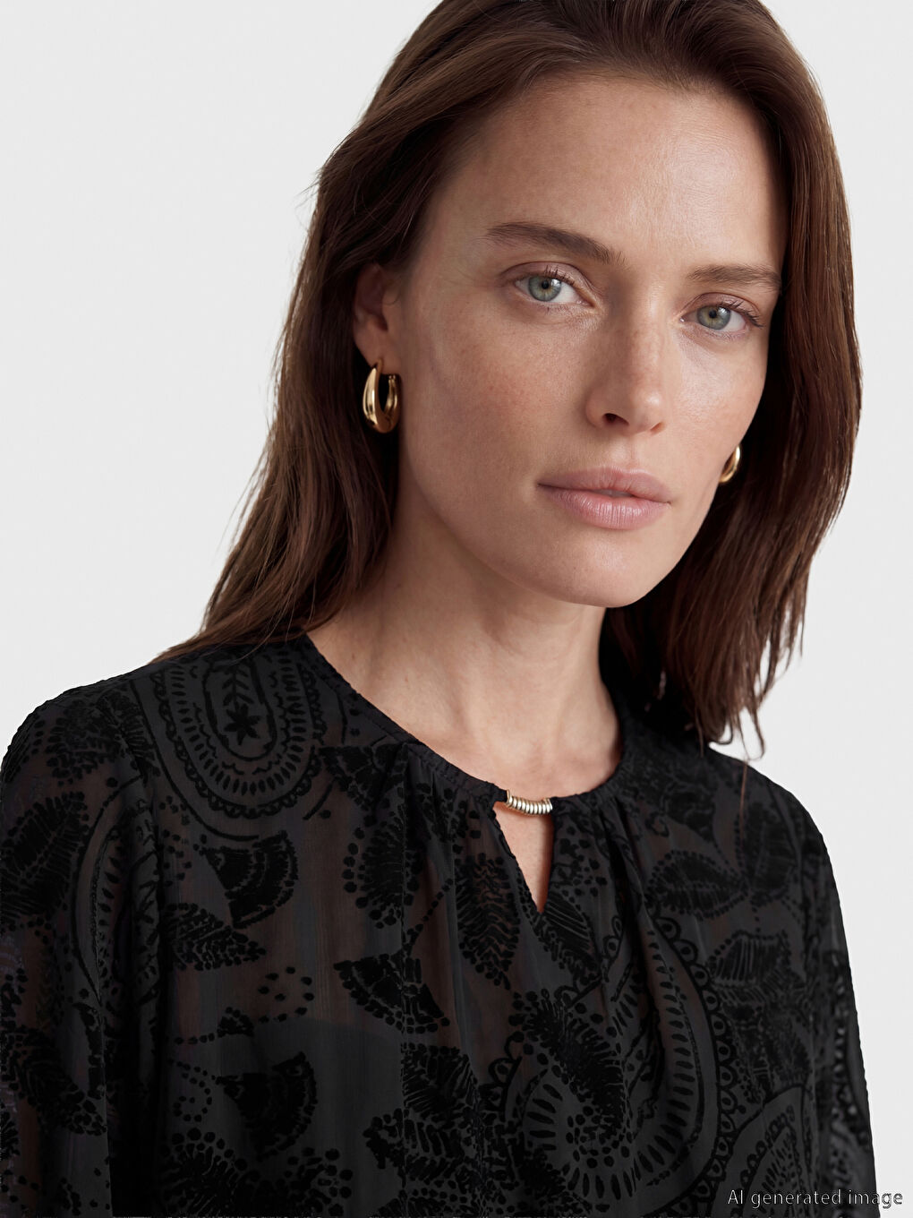 Siyah Bisiklet Yaka Desenli Bluz-1