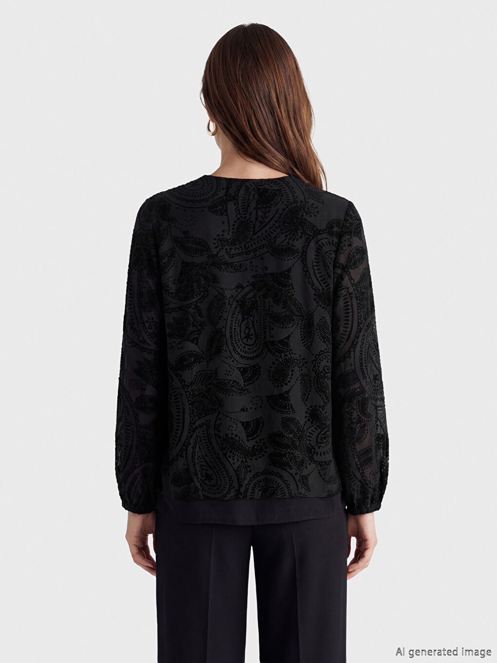 Siyah Bisiklet Yaka Desenli Bluz-3