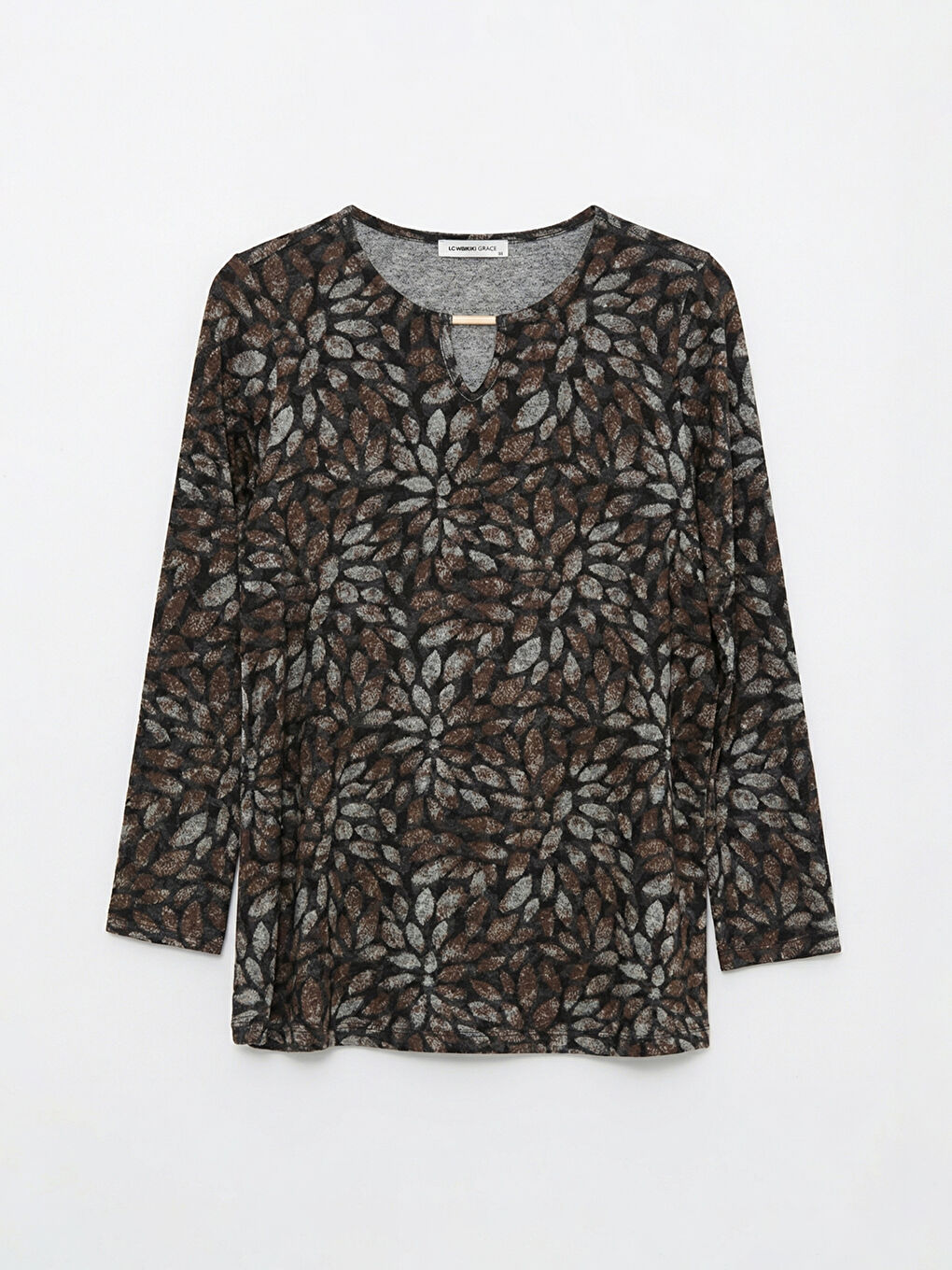 Bej Bisiklet Yaka Çiçekli Bluz-4