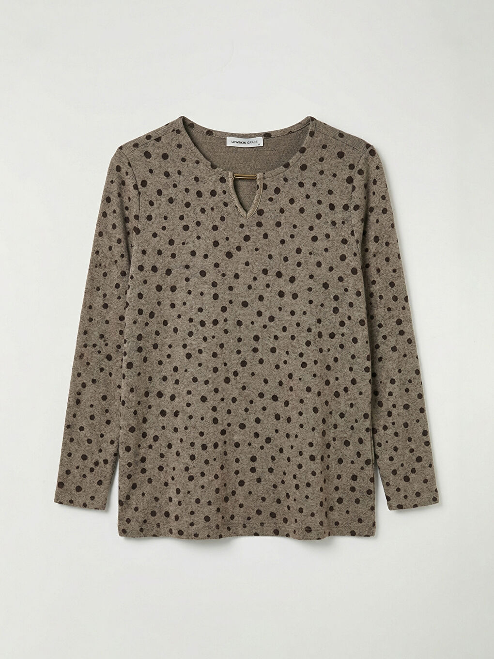 Kahverengi Bisiklet Yaka Puantiyeli Bluz