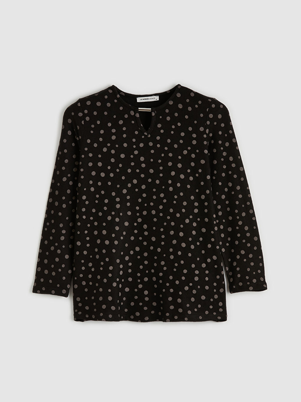 Siyah Bisiklet Yaka Puantiyeli Bluz