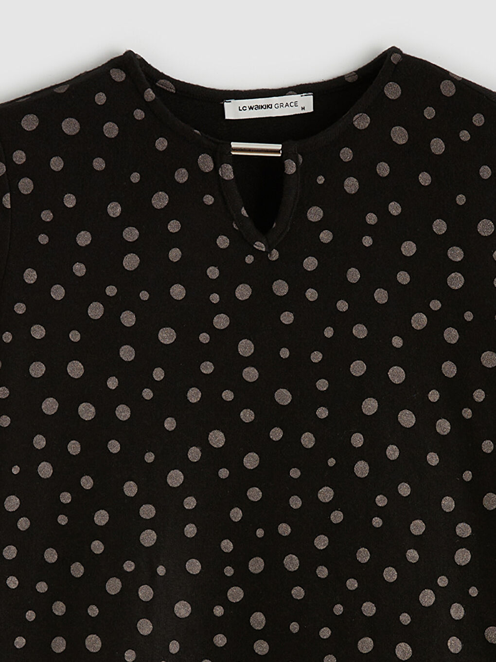 Siyah Bisiklet Yaka Puantiyeli Bluz-1