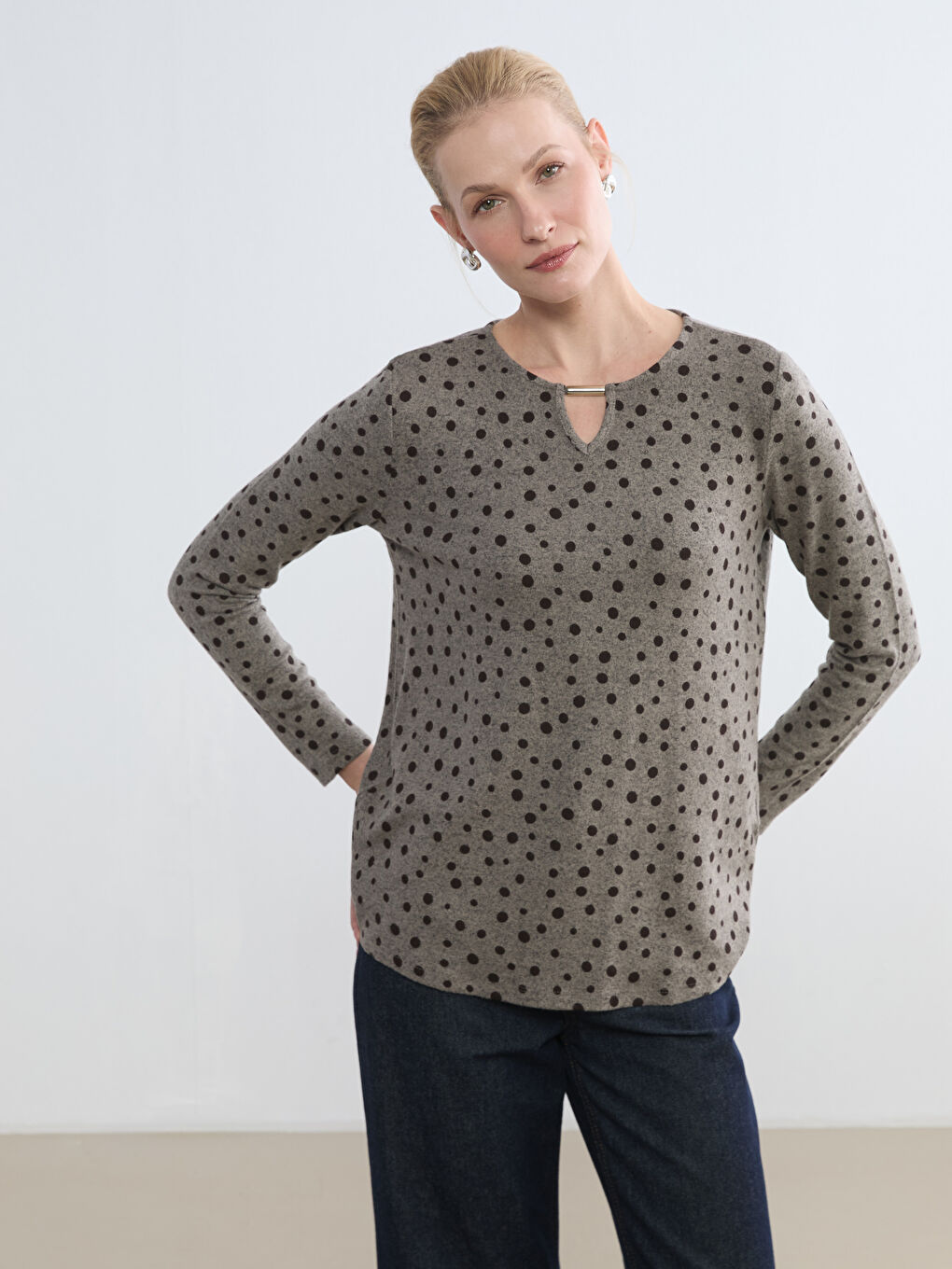 Polka Dot Crew Neck Blouse