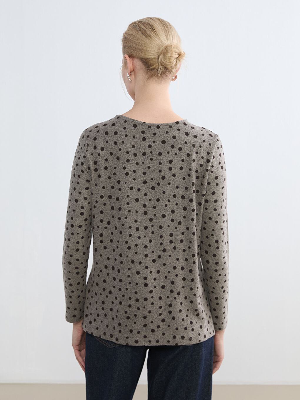 Polka Dot Crew Neck Blouse-3