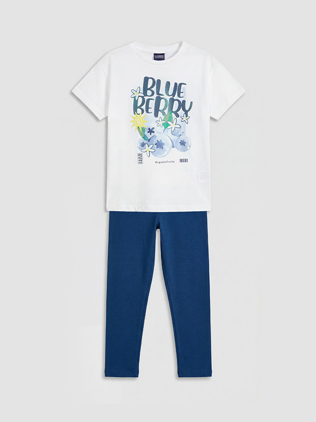 Mavi Bisiklet Yaka Baskılı Kız Çocuk Tişört ve Tayt