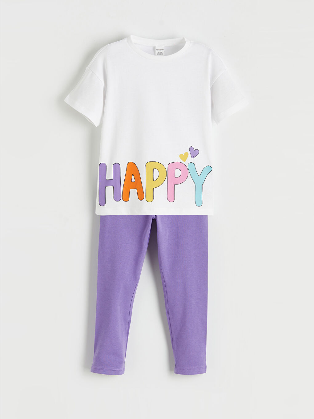 Mor Bisiklet Yaka Baskılı Kız Çocuk Tişört ve Tayt