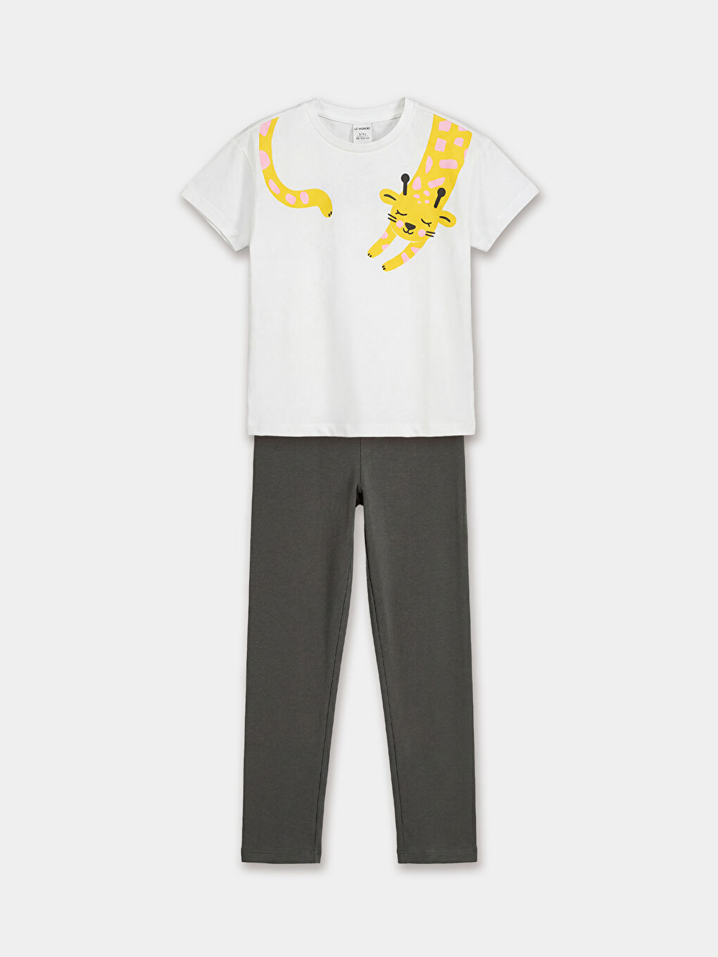 Gri Baskılı Kız Çocuk Tişört ve Tayt	