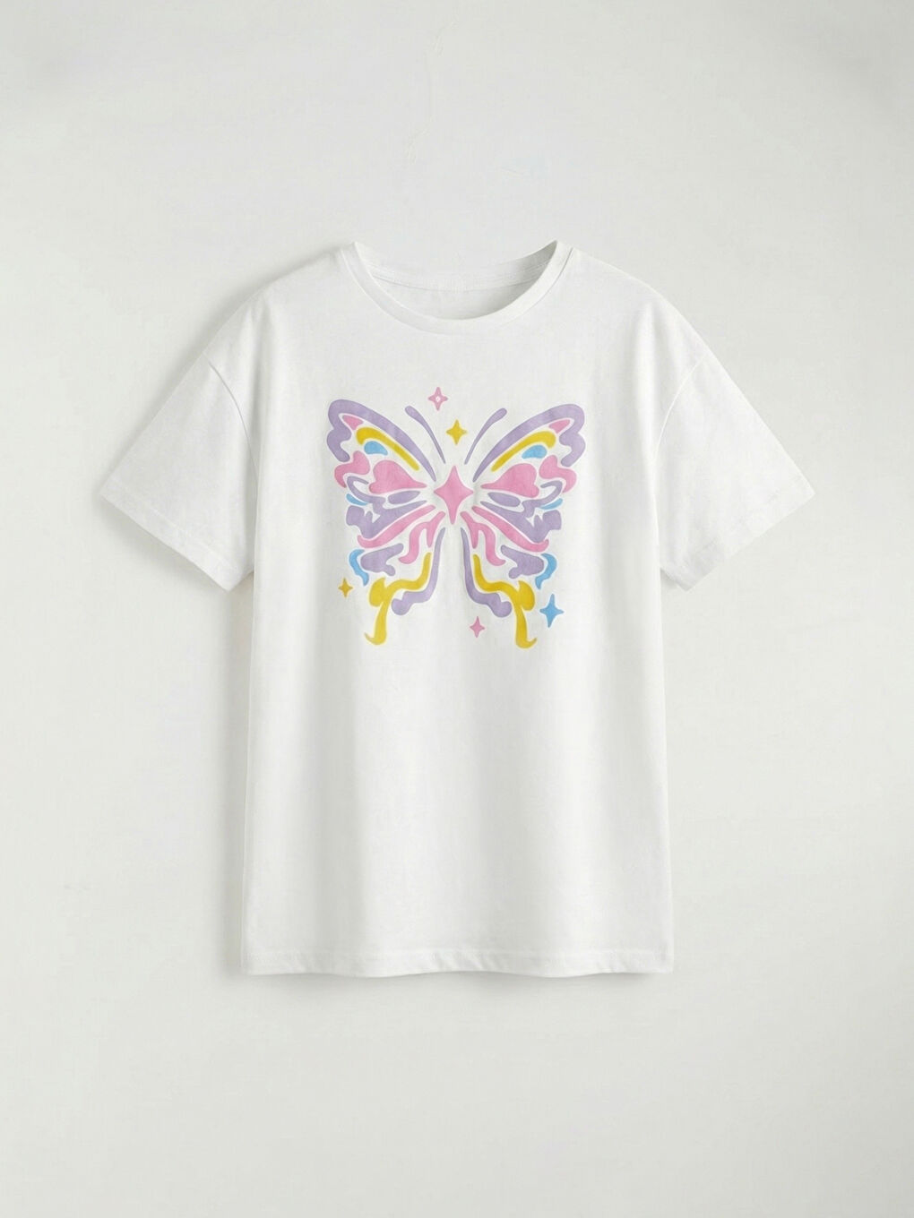 Lila Kız Çocuk Kelebek Baskılı Tişört ve Tayt	-1