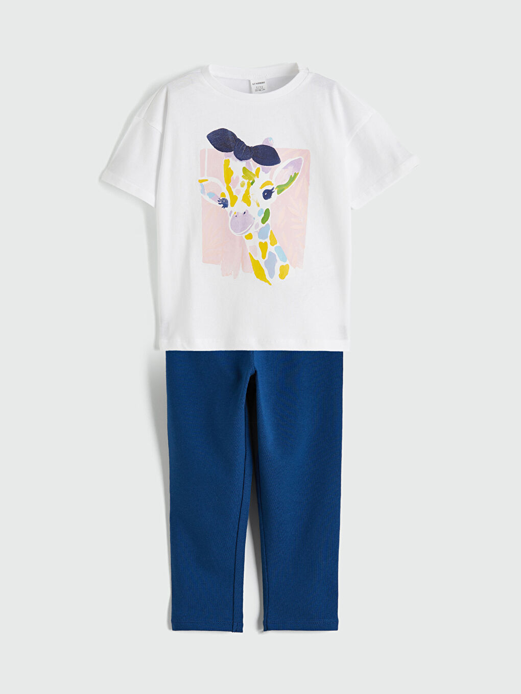 Mavi Kız Çocuk Zürafa Baskılı Tişört ve Tayt	