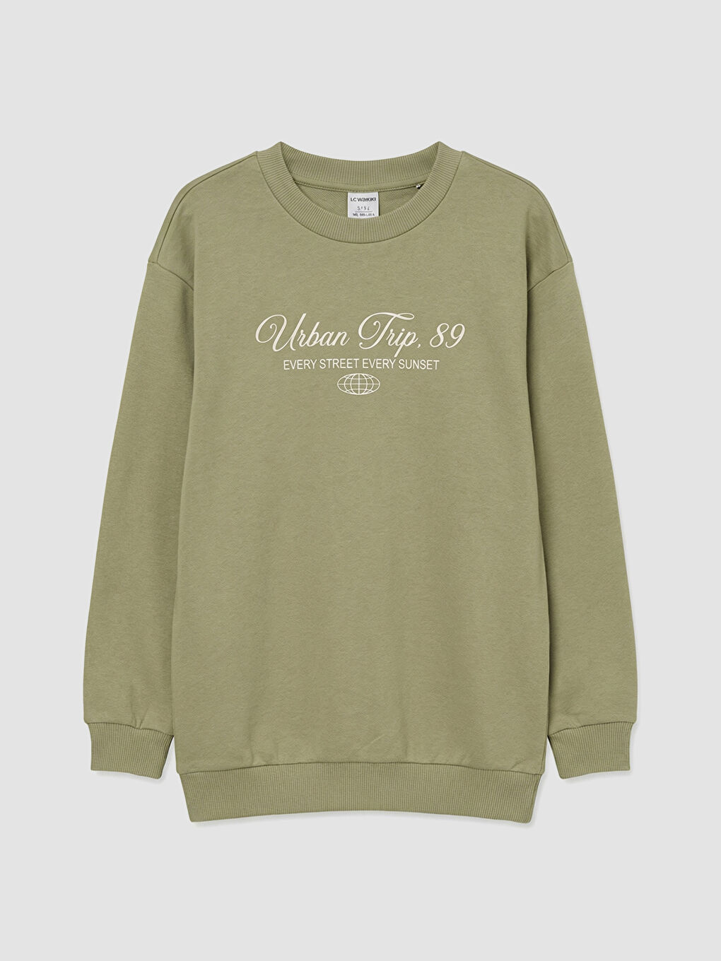 Yeşil Bisiklet Yaka Baskılı Erkek Çocuk Sweatshirt